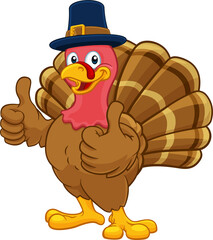 Turkey Pilgrim Hat Thanksgiving Cartoon Character