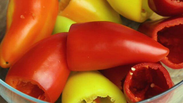 prepare sweet peppers for stuffing remove seeds and partitions