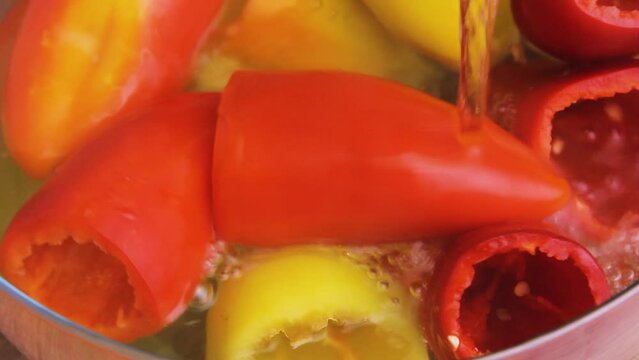 prepare sweet peppers for stuffing remove seeds and partitions