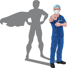Superhero Nurse Doctor with Super Hero Shadow