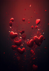 Valentine's Day heart. Falling hearts. Greeting card. Generative Ai Art.