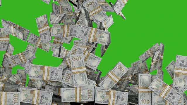 Dollar bills are falling on green screen chroma key background. Alpha channel. Concept of business success. Millionaire and abundance. Money rain for casino betting win and lottery lucky concept