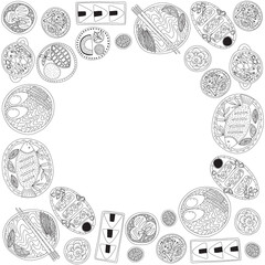 Vector set of Thai cuisine dishes frame. Different kinds of Thai food set isolated.