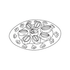 Vector natonal dish from dough and meat. Hand drawn plate with manti illustration