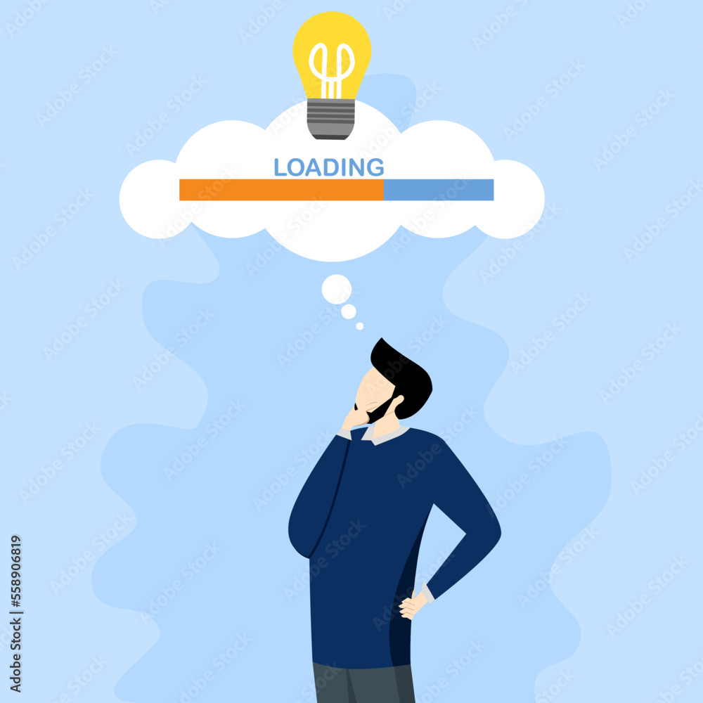 Poster idea loading concept. progress bar of business finance, businessman create idea for success, vector 