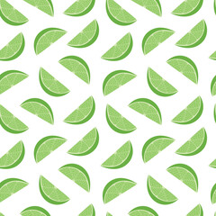 Lime slices vector seamless pattern. Flate green limes on white background