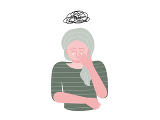 Isolated of a woman stand alone and crying with stress or anxiety.