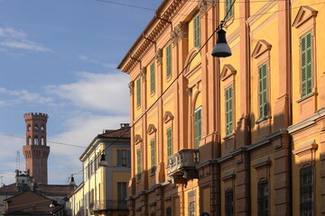edifici storici colorati di vercelli in italia, historical colorful buildings of vercelli in italy 