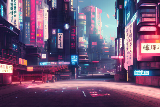 a cyberpunk futuristic japanese city, day light, detailed, multi color vegetation, generative ai