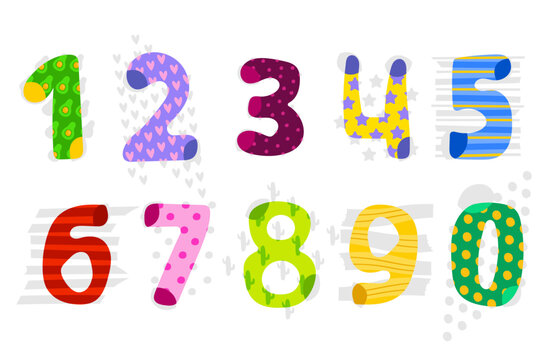 Playful numbers ornamental hand drawn font set vector flat doodle mathematical education