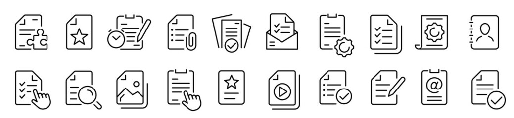 Document Symbol Set. Document vector icons isolated design. Paper document icon. Edit document symbol. Flat style icons set. Vector illustration - obrazy, fototapety, plakaty