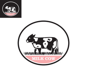 MILK COW SIMPLE LOGO, silhouette of smart funny cattle standing vector illustrations
