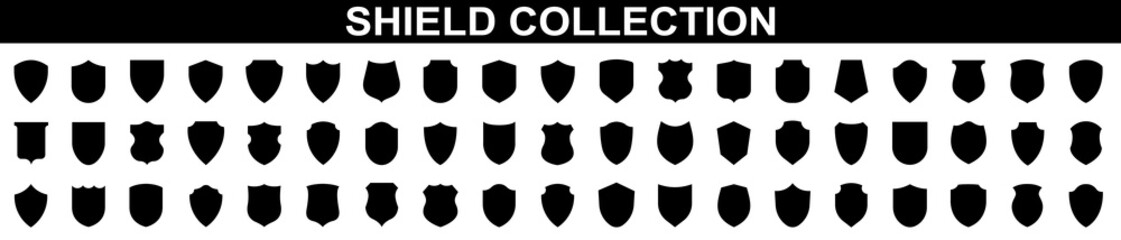 Shield icons set. Protect signs Different shields icon collection. Collection of security shield icons with contours and linear signs. Vector illustration - obrazy, fototapety, plakaty