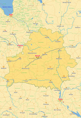 Fototapeta na wymiar Belarus Karte mit Städten Straßen Flüssen Seen