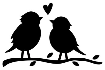 love couple birds on a branch with heart silhouette