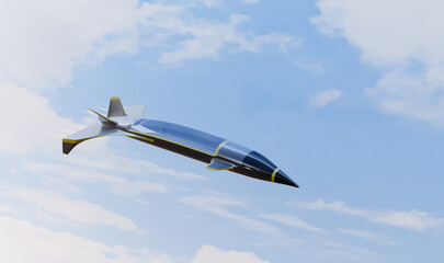 Naklejka na ściany i meble Hypersonic Jet aircraft in sky. Future technology with supersonic Jet. 3d render.