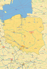 Fototapeta na wymiar Polen Karte mit Städten Straßen Flüssen Seen