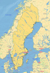 Schweden Karte mit Städten Straßen Flüssen Seen