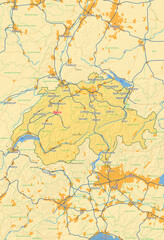 Schweiz Karte mit Städten Straßen Flüssen Seen
