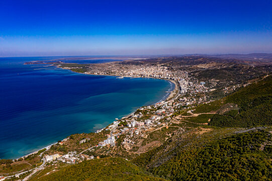 Aerial View of Vlor&euml; and the Adriatic Coast