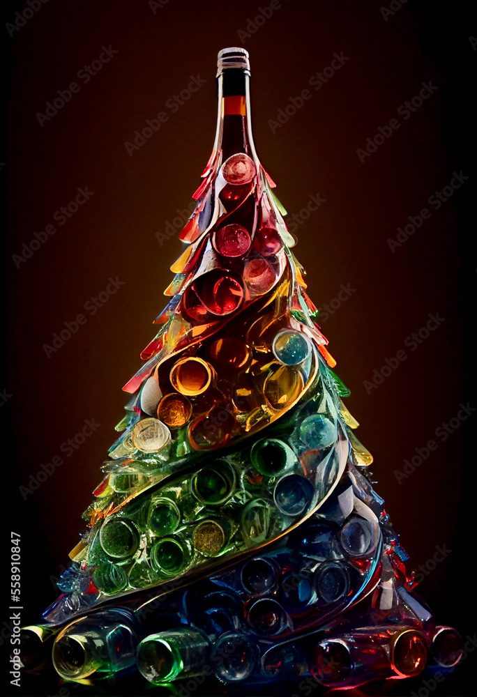 Wall mural generative ai abstract render of a christmas tree made of bottles