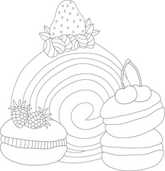 Coloring page with cakes.