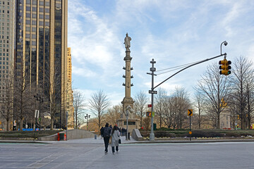 Monument to Christopher Columbus, situated in center of Columbus Circle in New York City