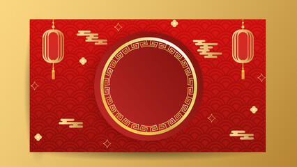Chinese new year background , and Asian elements on red and gold background, for online content, illustration Vector EPS 10