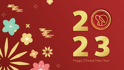 Chinese new year 2023 , year of the rabbit and Asian elements on red background, for online content, illustration Vector EPS 10