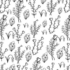 Hand Draw Heart Flowers Pattern