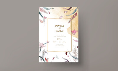 hand drawing watercolor with line art floral  wedding invitation card