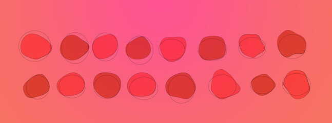 Organic abstract fluid shapes set. Creative liquid blob elements with curvy line. Simple irregular curved dynamic forms, modern smooth drops. Flat pastel illustrations isolated on pink background