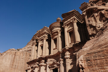 The Monastery tomb, carved in stone at the famous archaeological site Petra in Jordan.