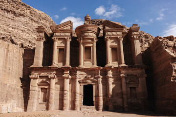 The Monastery tomb, carved in stone at the famous archaeological site Petra in Jordan.