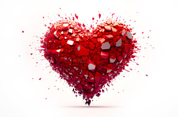Broken heart into thousand pieces concept. Postproducted generative AI digital illustration.