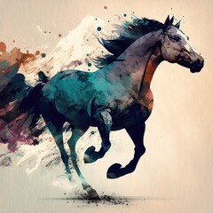 Ethereal Gallop: Abstract Horse in Motion - obrazy, fototapety, plakaty