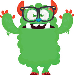 Funny cartoon smiling  monster character. Illustration of cute and happy alien creature. Halloween design