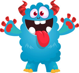 Funny cartoon smiling  monster character. Illustration of cute and happy alien creature. Halloween design