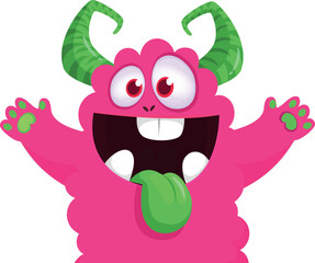 Funny cartoon smiling  monster character. Illustration of cute and happy alien creature. Halloween design