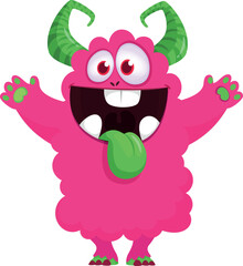 Funny cartoon smiling  monster character. Illustration of cute and happy alien creature. Halloween design