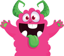 Funny cartoon smiling  monster character. Illustration of cute and happy alien creature. Halloween design