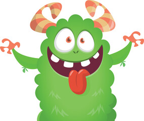 Funny cartoon smiling  monster character. Illustration of cute and happy alien creature. Halloween design