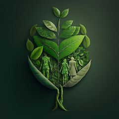 green leaves on a black background, go green together concept by Generative AI.
