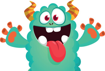 Funny cartoon smiling  monster character. Illustration of cute and happy alien creature. Halloween design