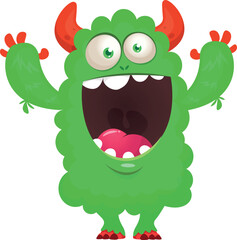 Funny cartoon smiling  monster character. Illustration of cute and happy alien creature. Halloween design