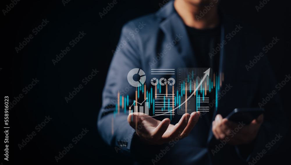 Poster stock market, planning and strategy, business growth, progress, or data analysis concept. businessma