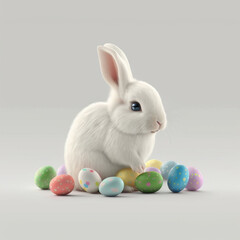 Fototapeta na wymiar Illustration of a cute Easter bunny isolated in a white background - Created with Generative AI Technology 