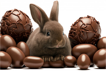 Illustration of a cute Easter bunny isolated in a white background - Created with Generative AI Technology 