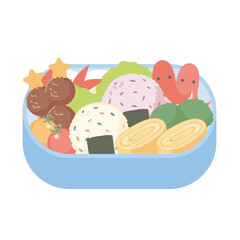 混ぜご飯おにぎりが入った青いお弁当箱