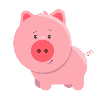 Piglet vector flat illumination, happy and kind pig vector